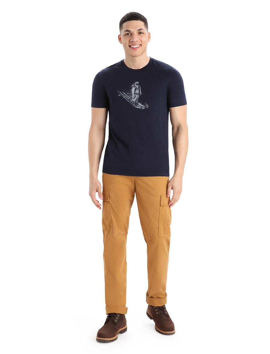 T Shirts Icebreaker Merino Tech Lite II Corta Sleeve Skiing Yeti Homme Bleu Marine | FR 1209EBCX